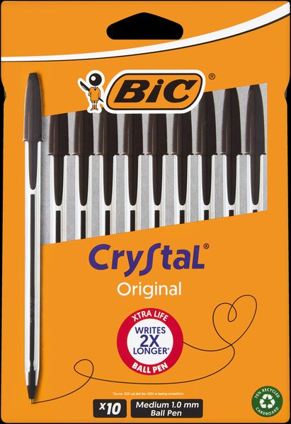 BIC Crystal Medium Xtra Life Ballpoint Pens Black - pack of 10
