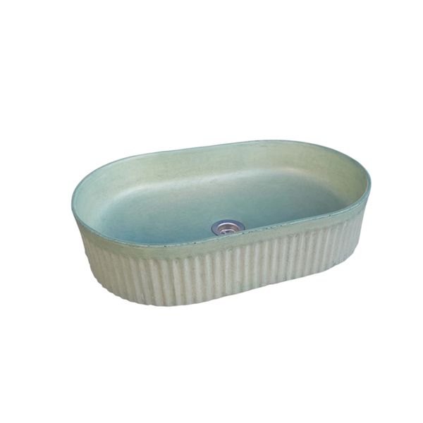 The Triton Green 50.5 x 32 x 12cm Bespoke Ribbed Concrete Sink
