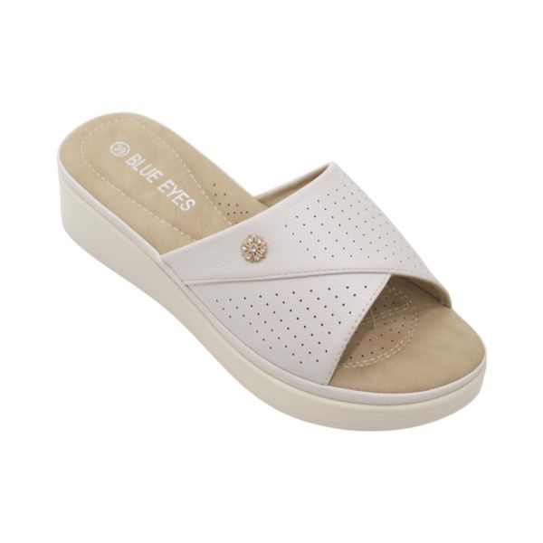 LaMara Paris Potsi Slip-On Wedge Sandals With Cross-Strap Beige
