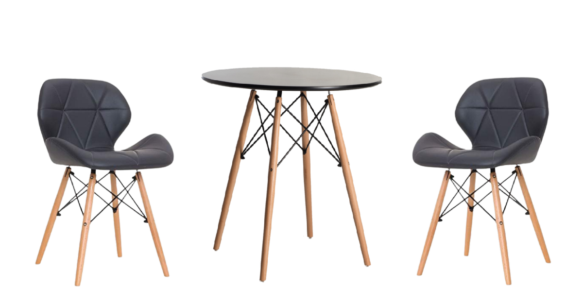 Modern Wooden Round Dining Table with 2 Soft Padded PU Leather Chairs ...