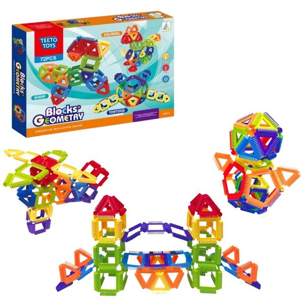 72-Piece Geometry Building Blocks Set - STEM Construction Toys for Toddlers