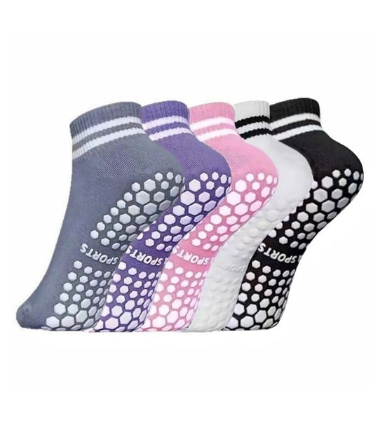 5 Pairs Multi-Colour Non-Slip Grip Socks For Women, Socks For Yoga/Pilates