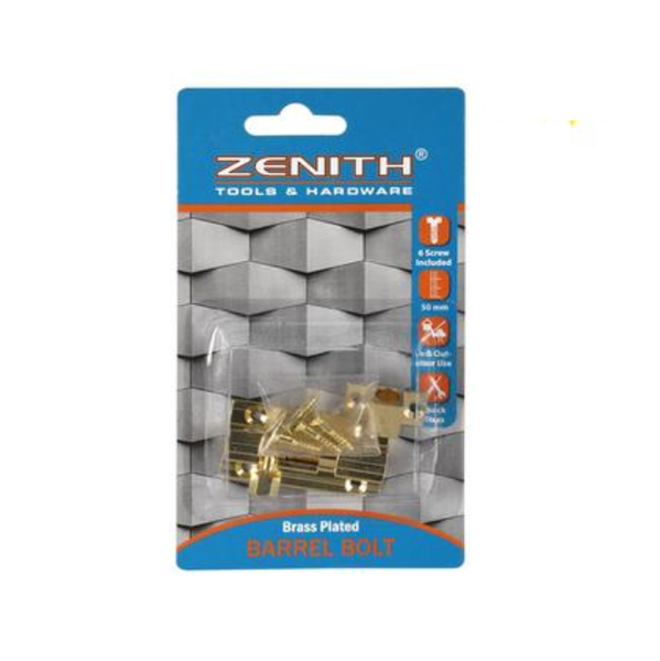 Zenith - Brass Barrel Bolt &amp; Screws 50mm