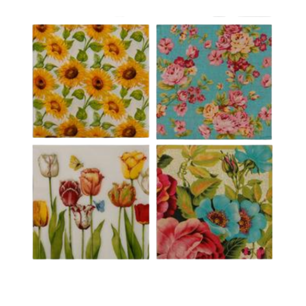Serviettes with Flowers (20 Serviettes) - Set of 4
