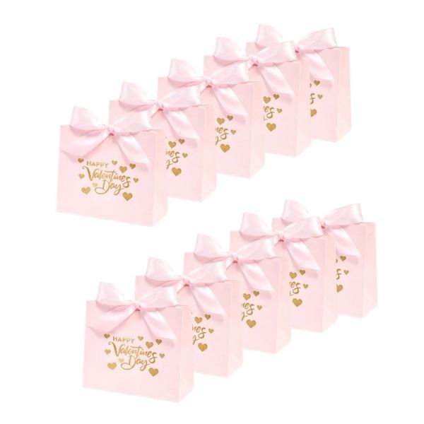 Valentine's Day Pink Gift Boxes with Satin Bows - 10-Piece Set