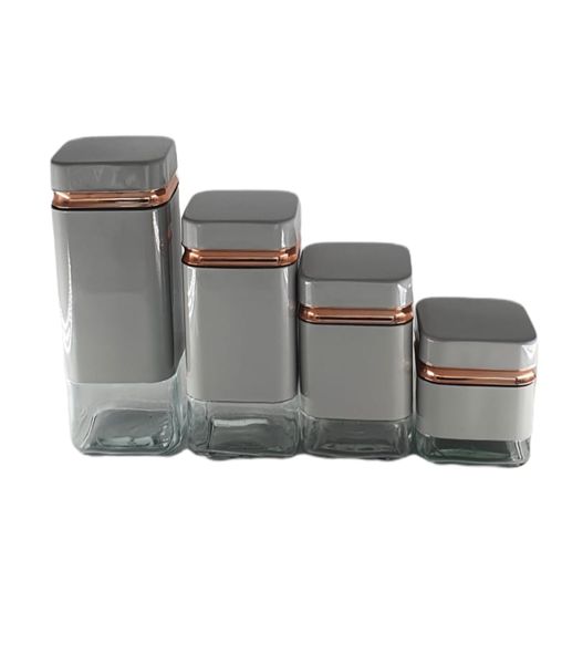 Dream World 4 piece Canister Set With Airtight Lid - Grey