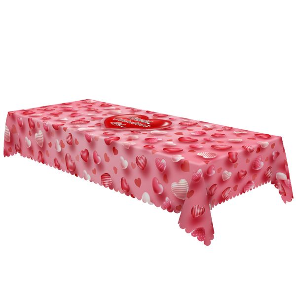 Valentine's Day Pink Heart Tablecloth - Romantic Party Decor 152cm-round
