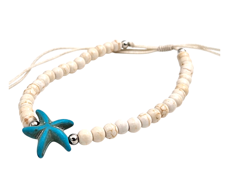 Starfish Bracelet Anklet Waterproof Cream Beads Ajustable Cord