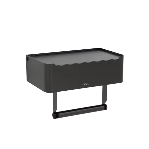 Enova Toilet Paper Holder with Hidden Shelf - Hidden Wipes Storage Organizer