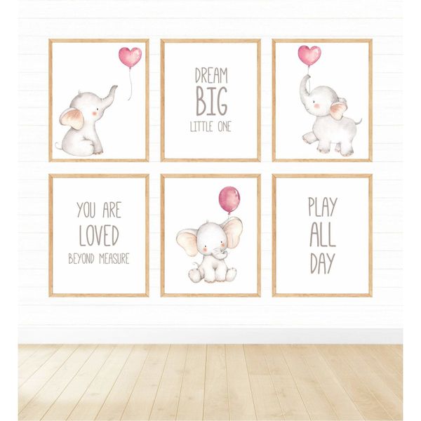 Elephant Pink Balloons Dream Big - A3 - 29cm x 42cm -6 Set
