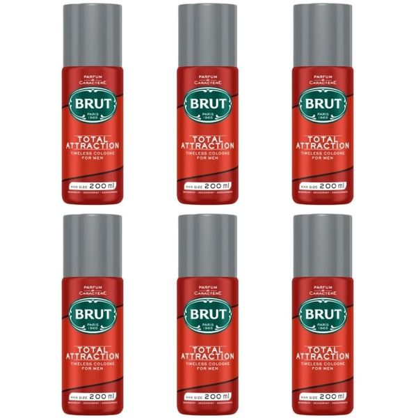 Brut Aerosol Deodorant Body Spray Total Attraction 6X200ml
