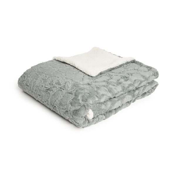 George &amp; Mason - Sherpa Lined Textured Fleece Blanket 180cm x 200cm - Grey