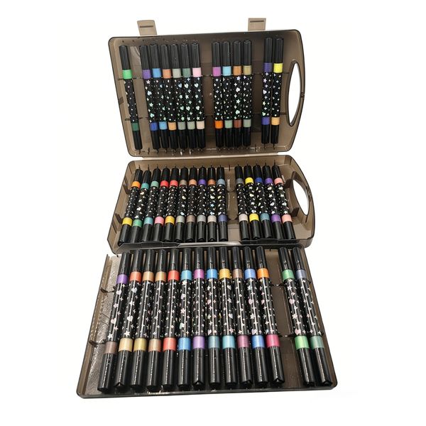 48pcs Marker Pen Set Dual Tip Glitter 96 Colors Quick-Dry Soft Brush