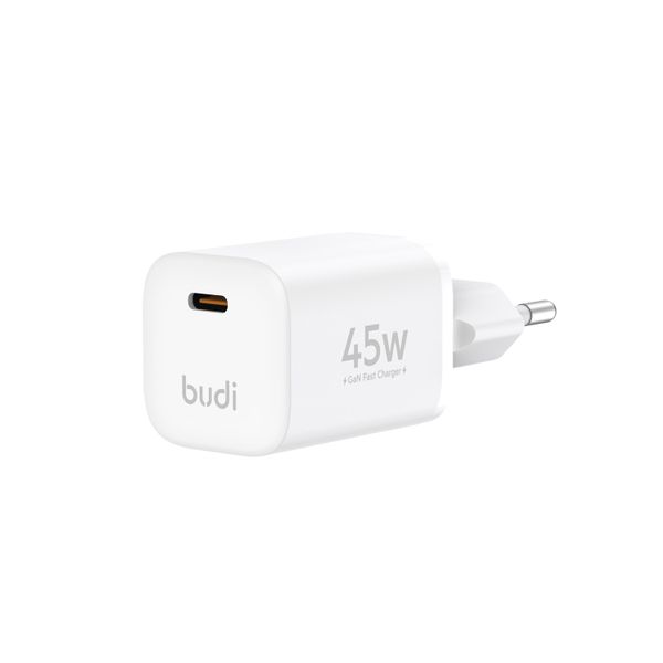 Budi 45W USB-C GaN Fast Charger - Compact Travel Adapter, White