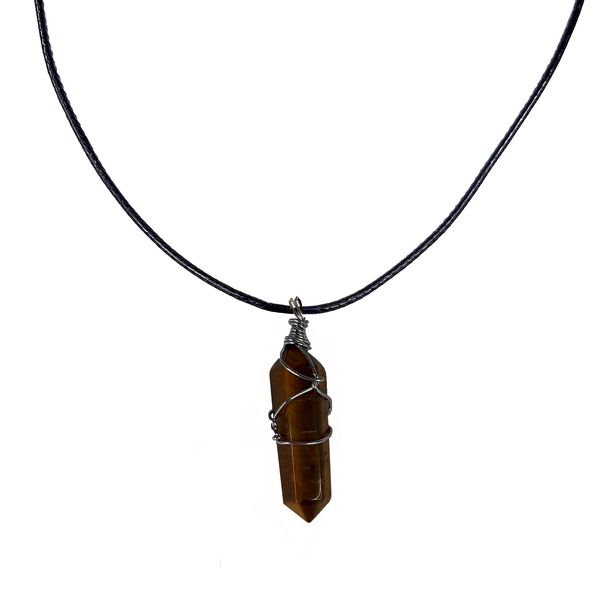 Earth Stone Collection - Wire Wrapped Tigers Eye Stone Necklace