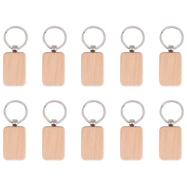 10 Pack Blank Wooden Key Chain Unfinished Wood Pendant Blanks with Keyrings