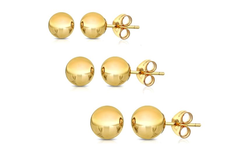 Ball Stud Earrings - 3-Pair-Pack - 3mm, 4mm and 5mm