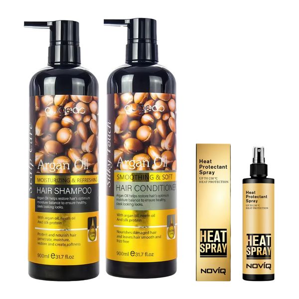Argan Oil Smooth Hair Shampoo &amp; Conditioner + NOVIQ Heat Spray 250ml