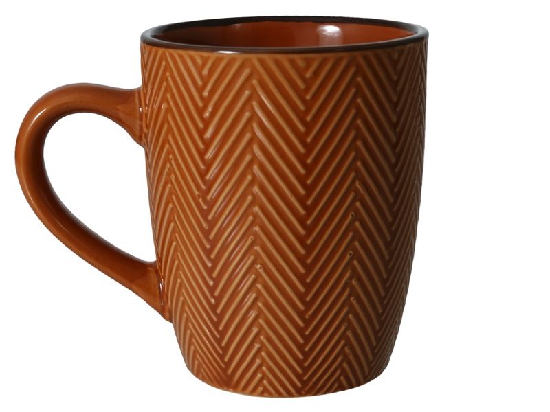 Mug Stoneware Brown Embrossed With Stripes - 4 Pack