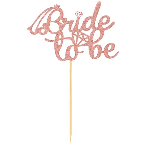 10 Piece - Elegant Glitter Bride To Be Cake Topper - Rose Pink Gold