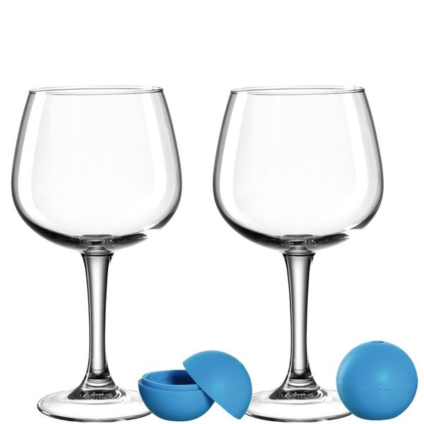Leonardo Gin Glasses 720ml with Ice Ball Makers – Set of 2 each