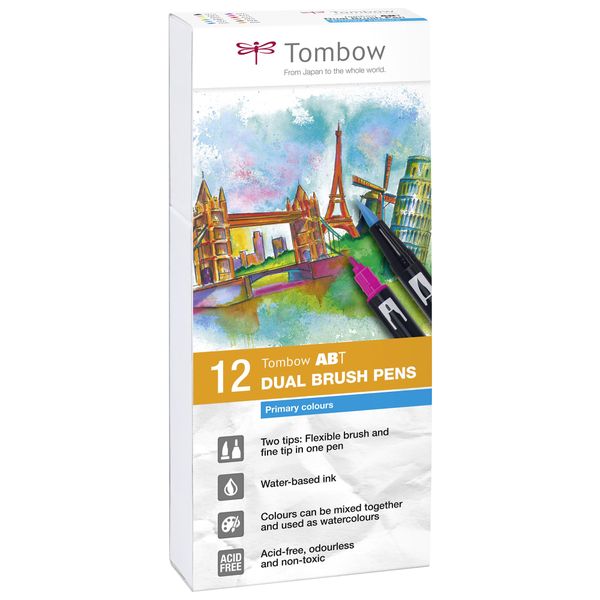 Tombow ABT Dual Brush Pens 12pc Set, primary colours
