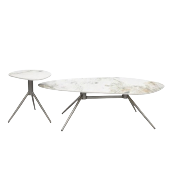 Luxury Marble-Top Coffee &amp; Side Table Set -2-Piece Modern Metal Base Design