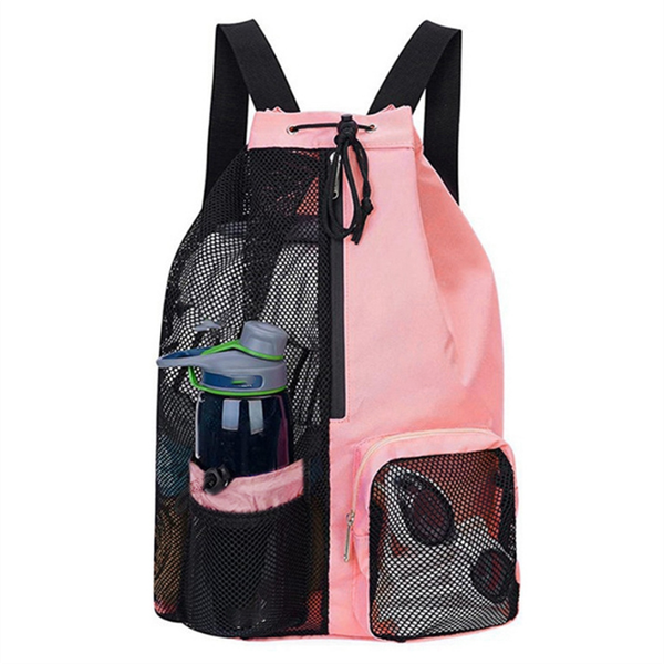 Swim Bag Mesh Drawstring Backpack for Swimming Gym Pool Pink