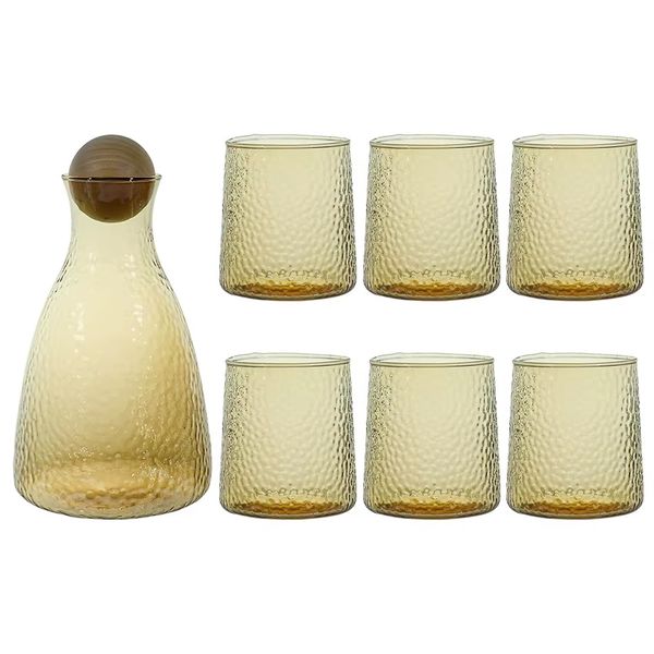 Amber Ripple Glass Water Jug and Tumbler Set - 7-Piece