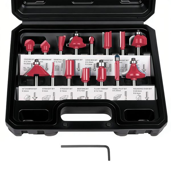 Router Bits 6.35mm, Set of 15 Bits 1/4" Shank 1/4" Shank Cutter