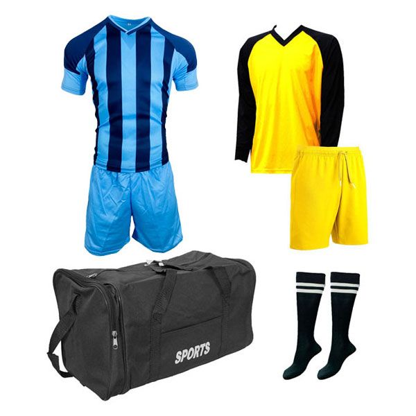 Soccer Kit - Goalkeeper Set &amp; Kit Bag - Football Team of 15 - Light/Dark Blue