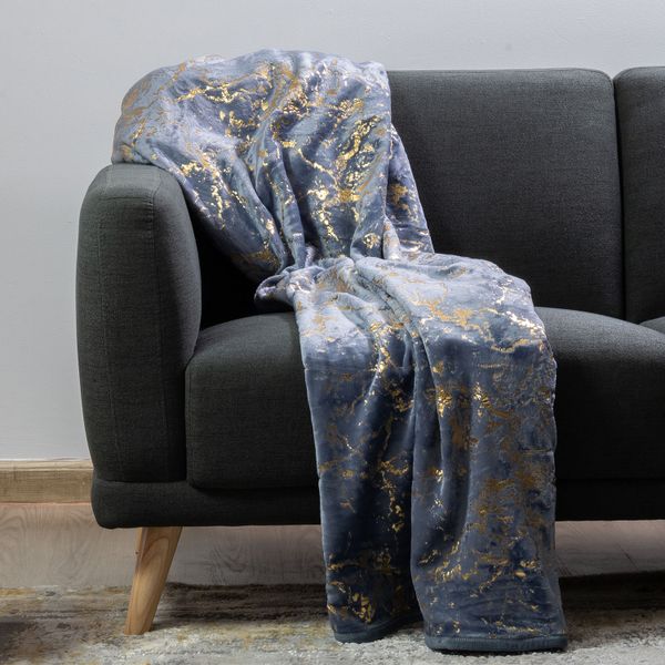 Sesli Plush Throw - Denim and Gold