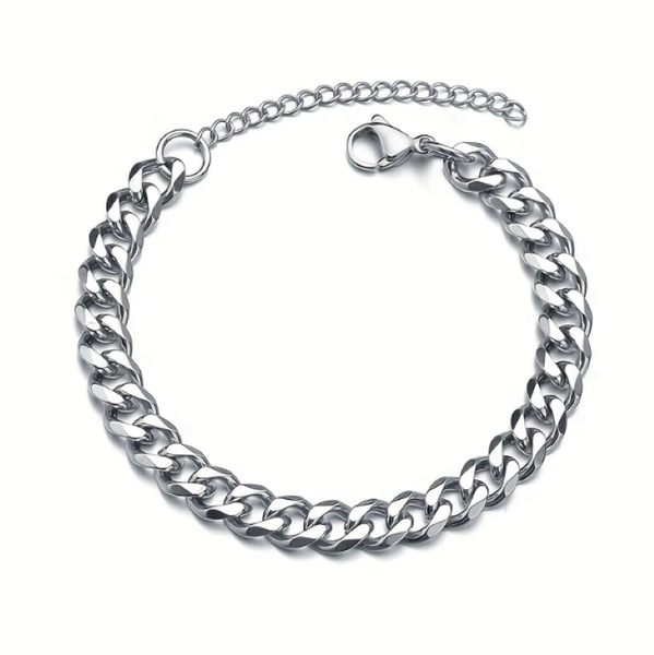 Polished Stainless Steel Cuban Chain Bracelet