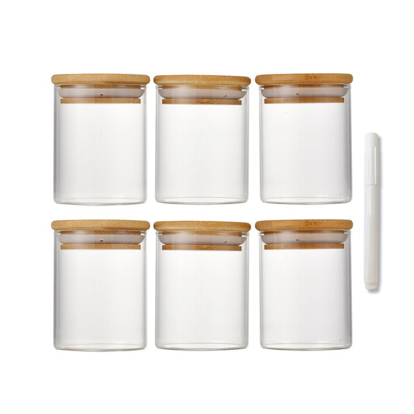 Set of 6 Glass Seasoning Containers with Labels - 6.5x10cm