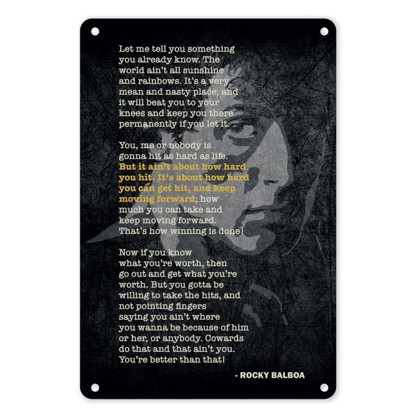 A4 Metal/Tin Poster - Rocky Balboa Quote | Keep Moving Forward Motivation