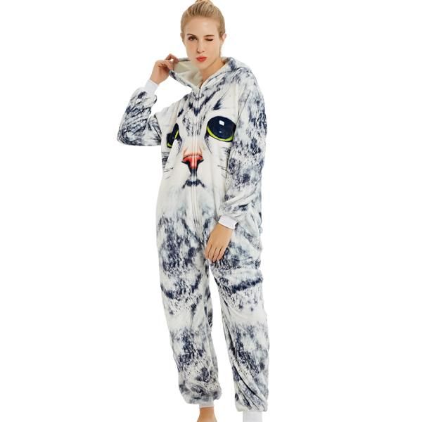 Iconix Adults Grey Kitty Print Onesie