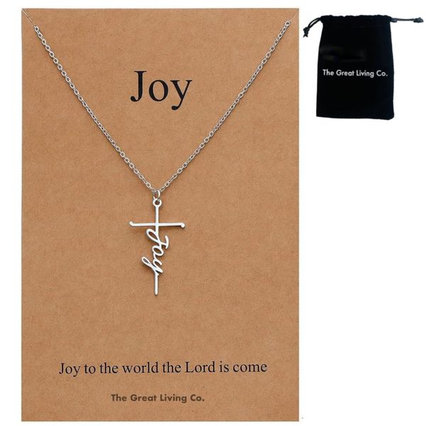 Joy Cross Pendant Necklace in Lux Gift Bag-Stainless Steel Cross Pendant