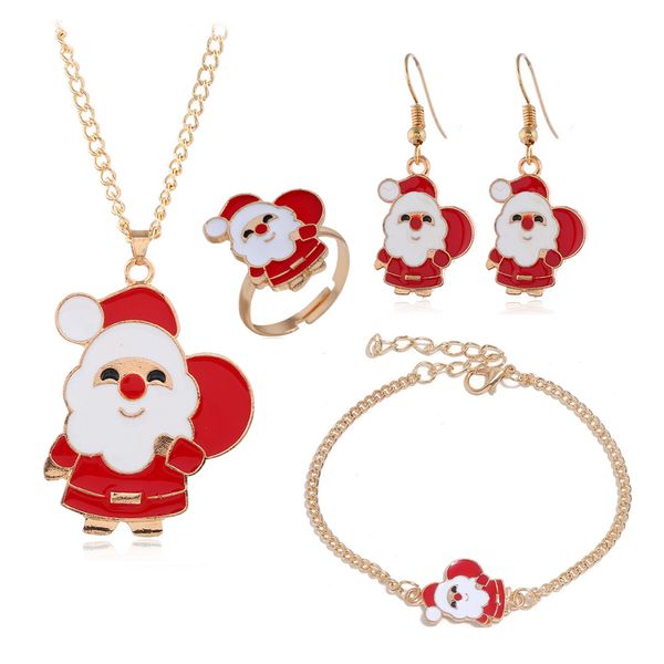 Christmas Necklace Bracelet Earring Ring Christmas Costume Jewelry Gift - 4 Piece