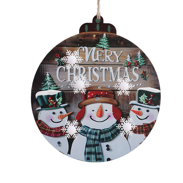 Lighted Round Wooden "Merry Christmas" Snowman Wall Hanging Ornament(1 Pcs)