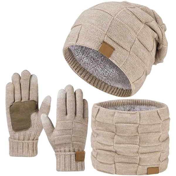 3 Pack Winter Neck Gaiter Beanie Gloves Set for Men and Women