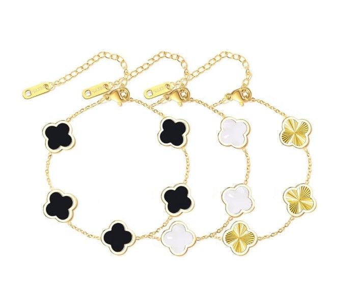3 Piece Lucky Four-Leaf Clover Bracelet Set 18k Gold Plated - Gold
