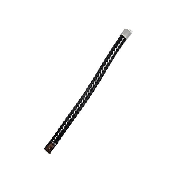 DST Braided Leather Bracelet - Black/Silver