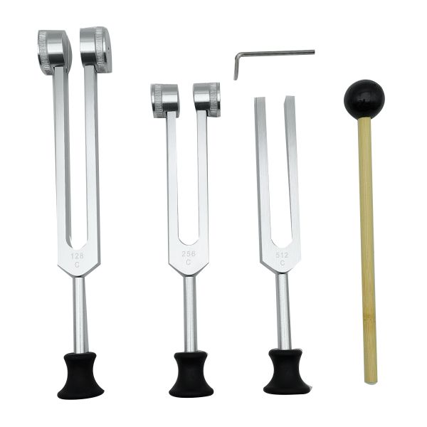 4 Pack Tuning Fork Set(128Hz 256Hz 512Hz) With Base Silver
