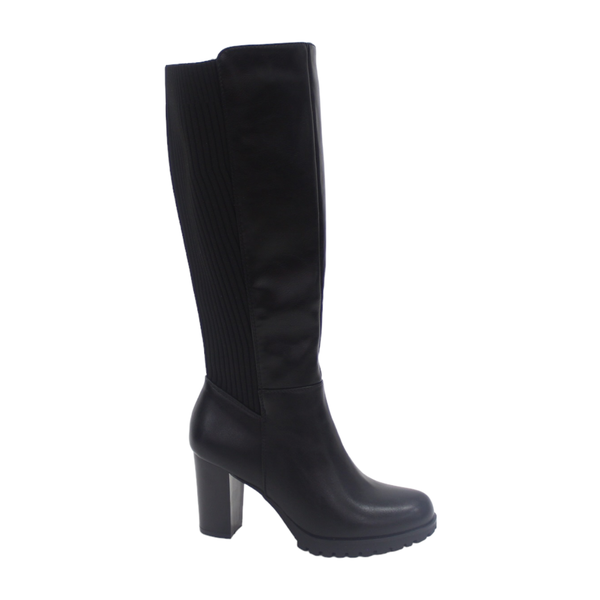 Lamara Paris Yahira Knee High With Sock Mat Boots 8cm Heel Black