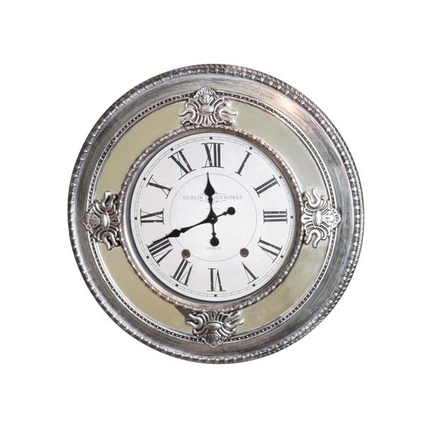XXL 66cm Silver Wall Clock with Mirrored Accents ,Elegant Décor