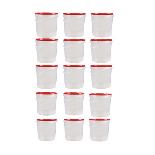 Clear Plastic Food Buckets With Red Lids 2 Litre - Pack of 15