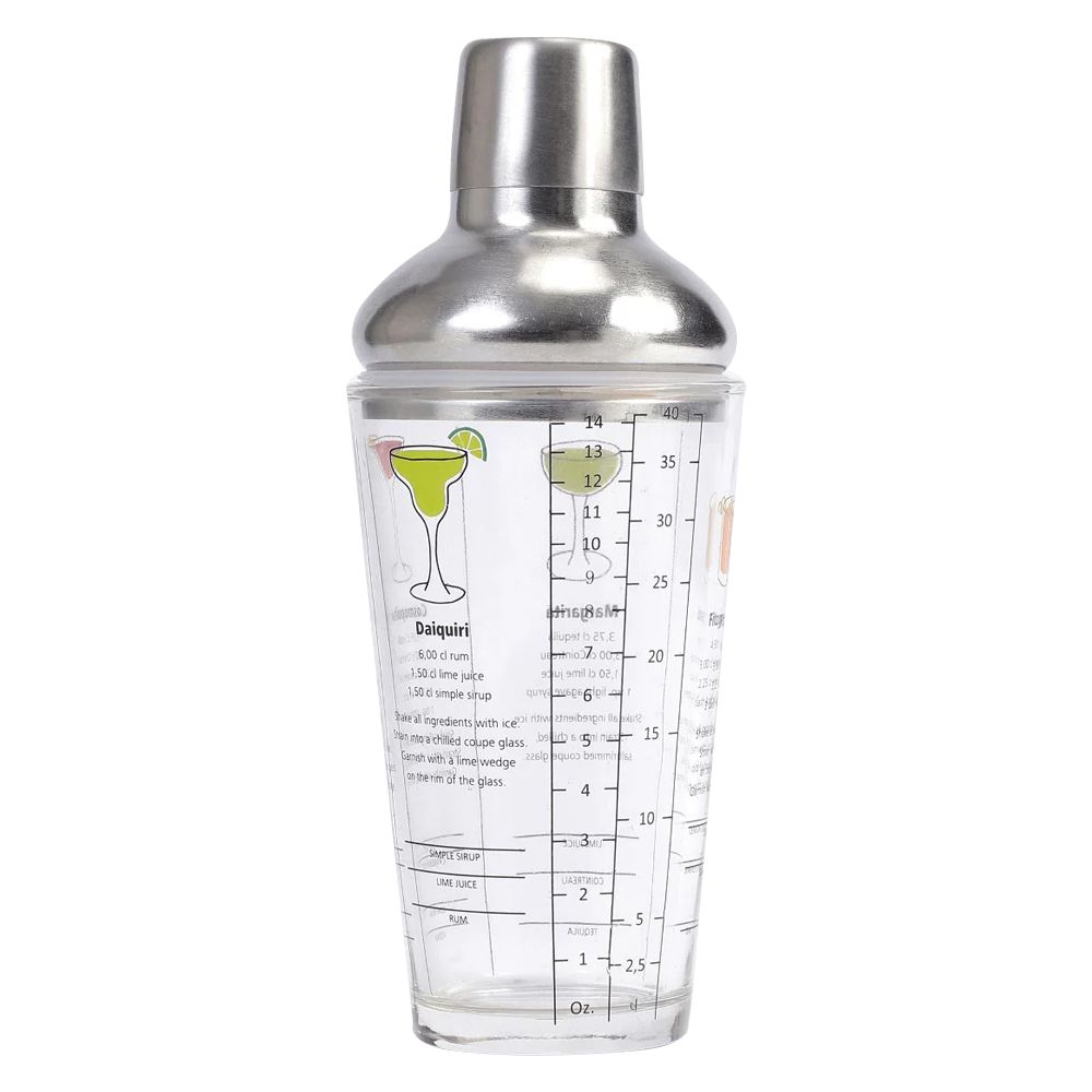 450ml - Cocktail Shaker Printed with Recipes,Stainless Steel Glass Bottle