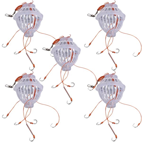 Camping Fishing Spherical Carbon Steel 5 Hook Bait Cage Rig