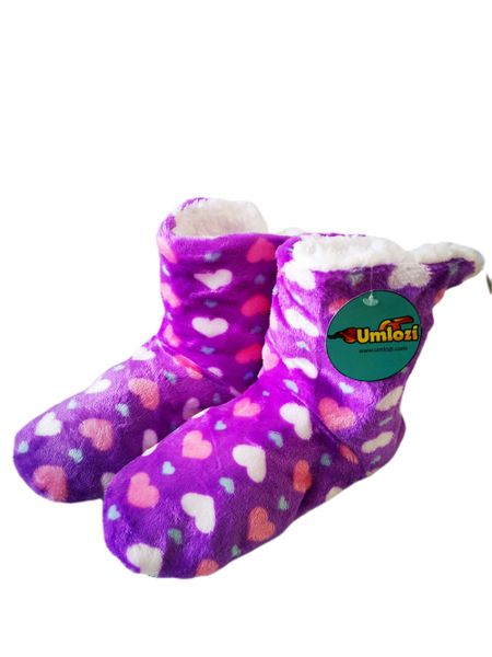 Fluffy Indoor Sherpa Fleece Slipper - Heart Boot Style UK 5 - UK 8