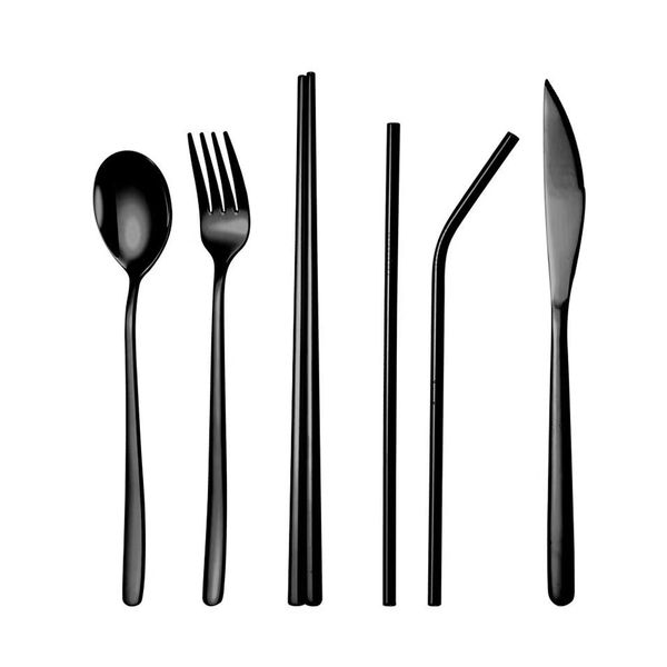 Black Finish 8 pcs Fork and Knife traveling Set (FKS-002-BK)